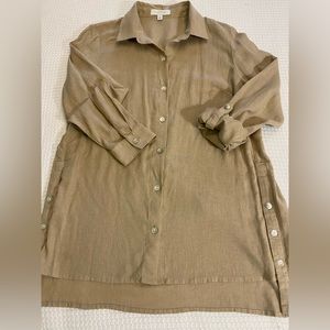 New Directions L/S missy size S khaki colored oversized shirt or beach cover up